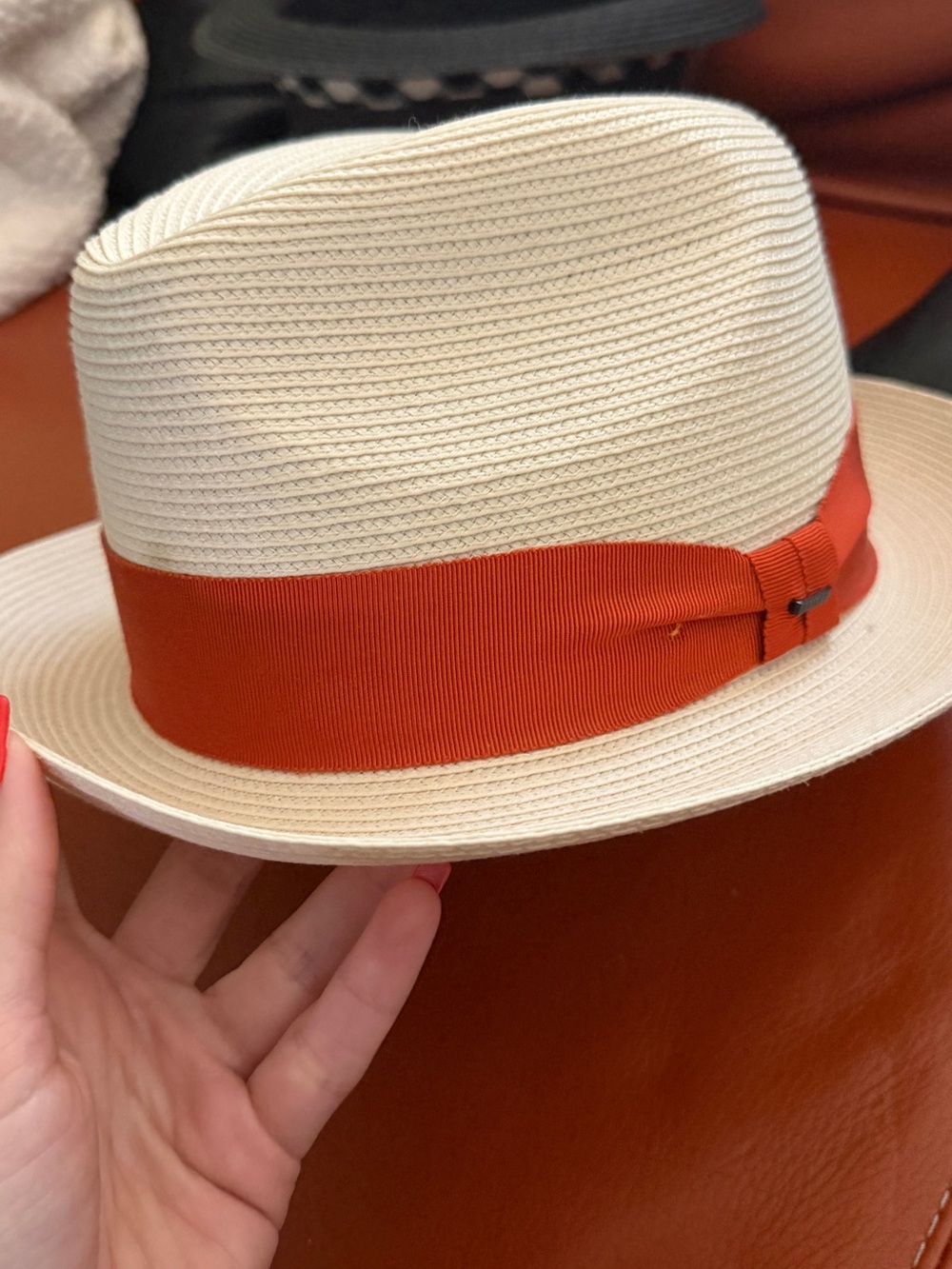 Men's Cream Straw Fedora with Orange Band